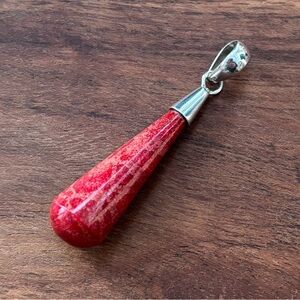 Red Sponge Coral Teardrop Pendant with Sterling Silver